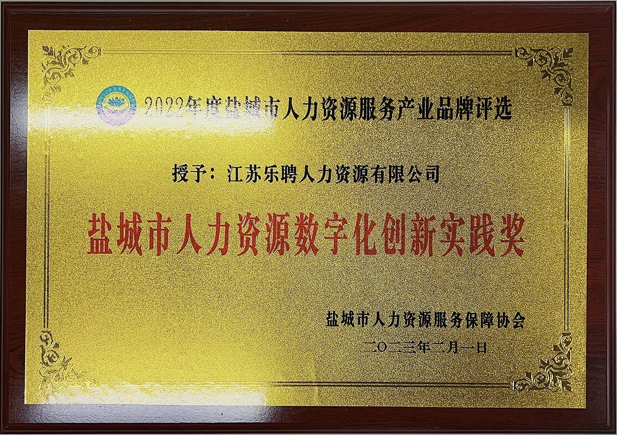 鹽城市人力資源數(shù)字化創(chuàng)新實(shí)踐獎(jiǎng)